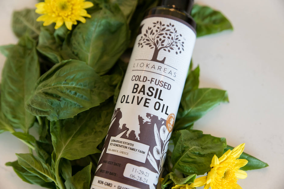 Greek Extra Virgin Olive Oil Cold Fused Basil Greek EVOO Liokareas